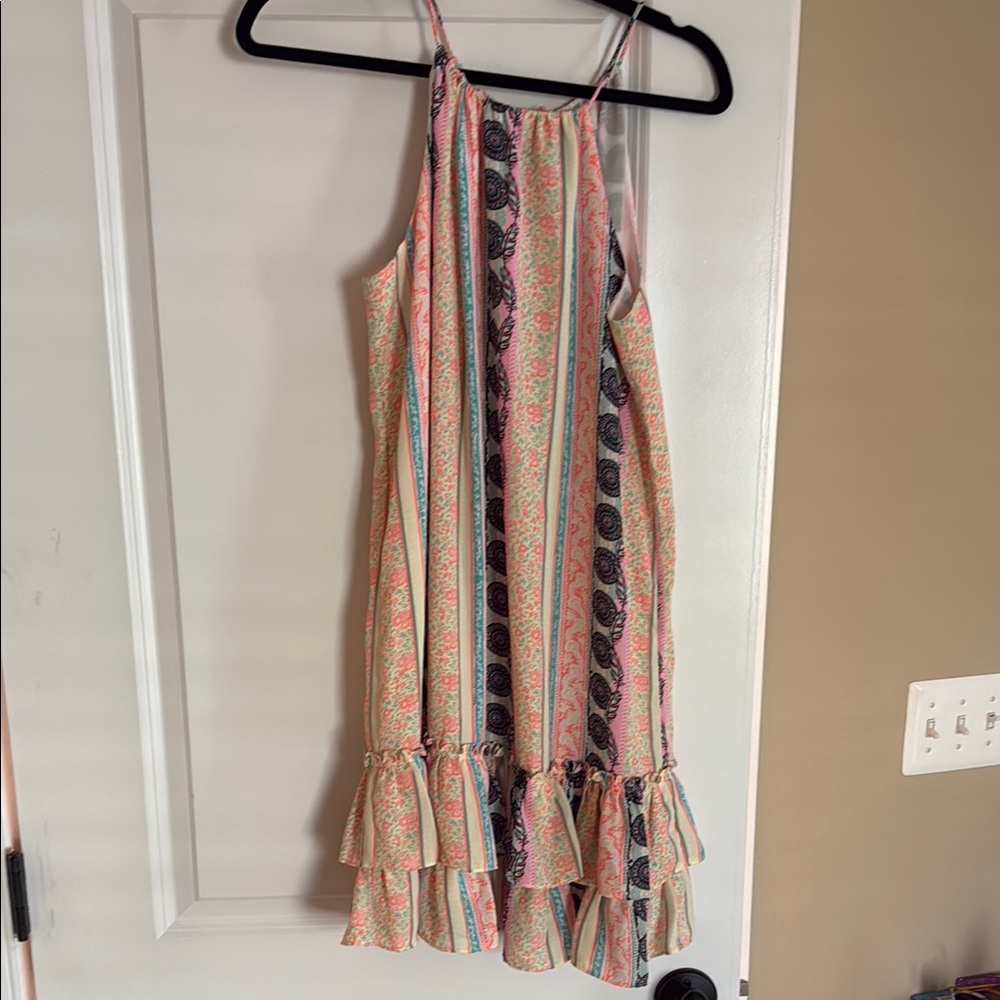 Neon Floral Striped Sleeveless Dress